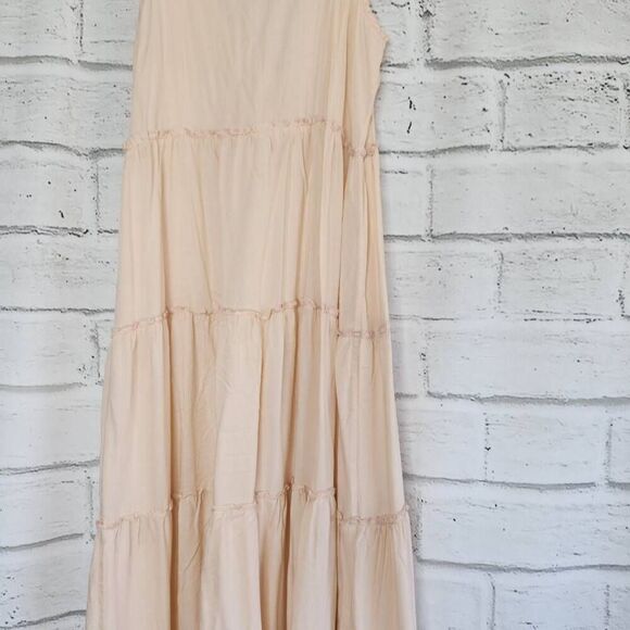 Pilyq Pink Swim Cover Up Sleeveless V-Neck Tiered Maxi Dress Size M/L - Picture 8 of 13